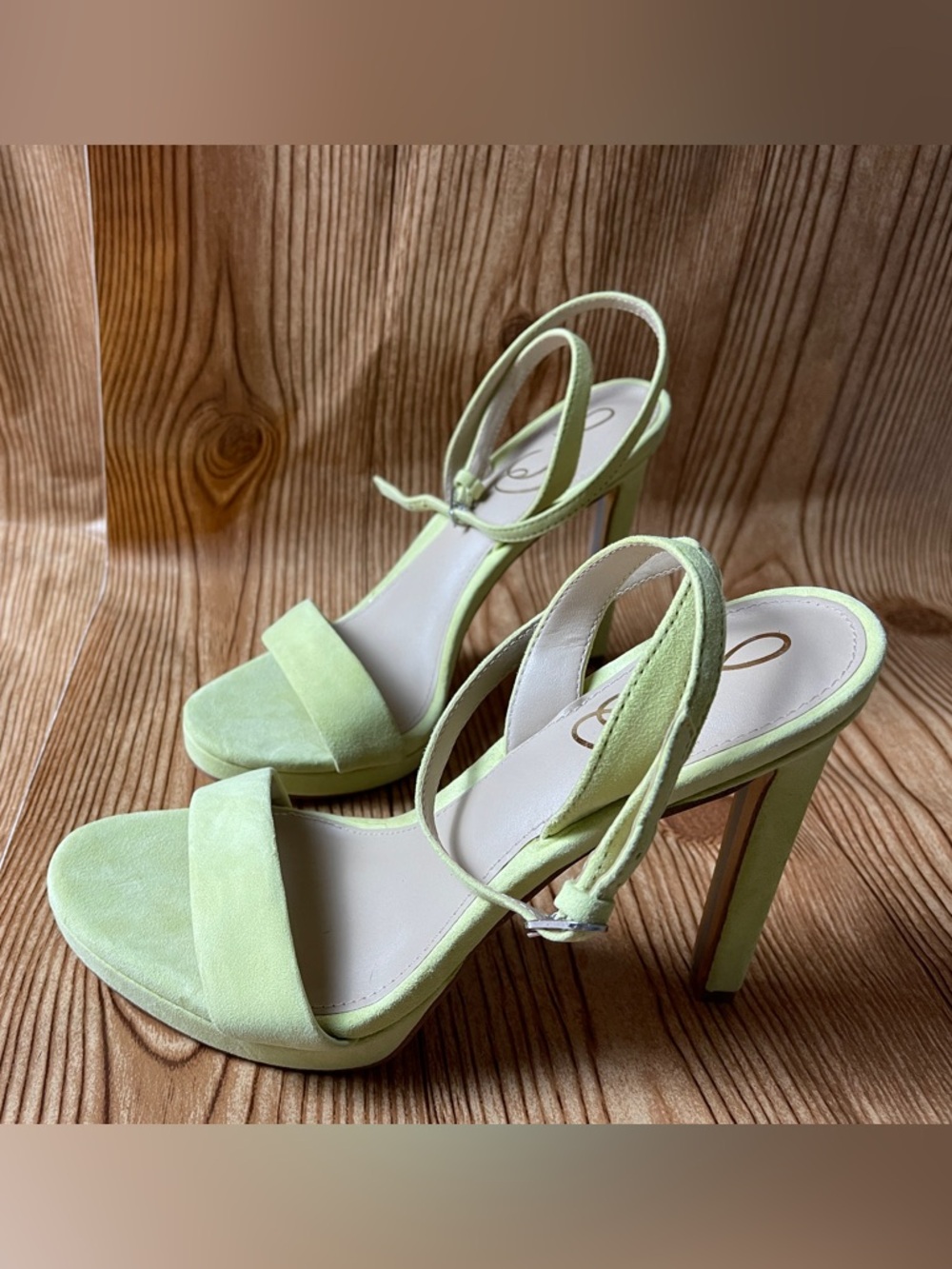 New Sam Edelman Leather Suede Platform Slingback Heels Lime Green Size 7